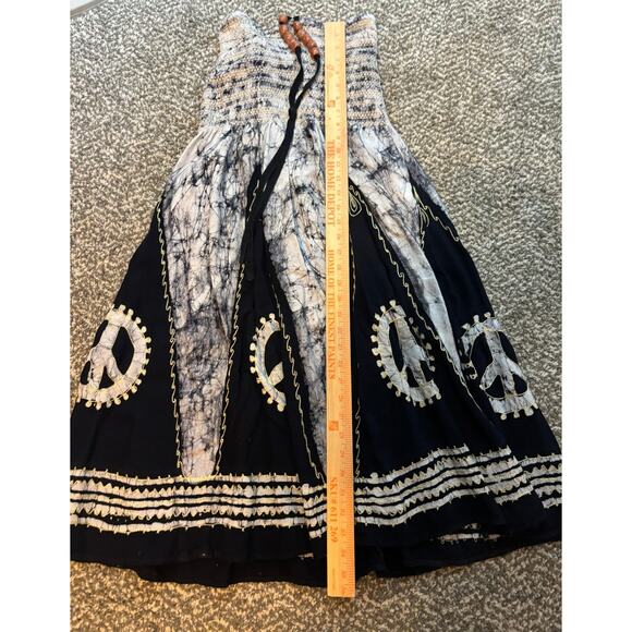 Double Decker Boho Peace Smocked Embroidered Beaded Tie Halter Dress Free Size - Picture 3 of 5